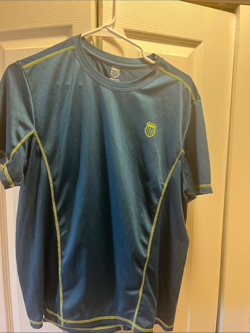 K-Swiss Blue Short-Sleeve Athletic Tee with Lime Stitching
